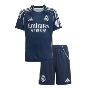 Infantil Real Madrid Fora Futebol Camisa Conjunto(Camisa+Calção) 2025/26 Azul&Marinho