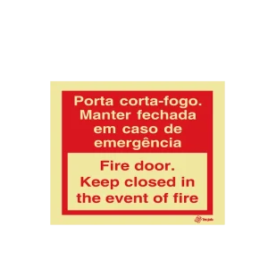 Sinalética Porta Corta Fogo. Manter Fechada em Caso de Emergência/ Fire Door Keep Closed in the Event of Fire – I0514