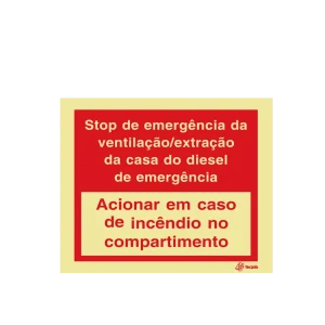 Sinalética Stop de Emergência de Ventilação/ Extração da Casa do Diesel de Emergência Acionar em Caso de Incêndio no Compartimento – I0550